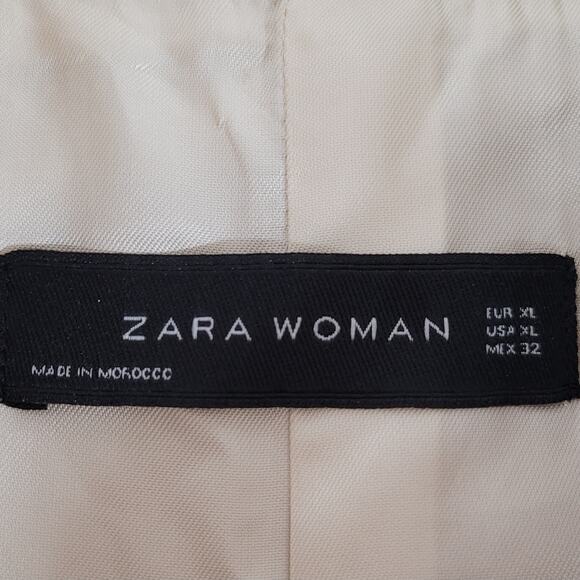 Zara Woman Cotton Blend Double Breasted Cropped Peplum Trench Coat Size XL Beige - Picture 7 of 10